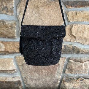 Cross Body Evening Black Beaded Bag